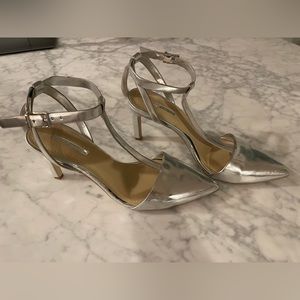 BCBGeneration Silver metallic ankle strap heels 7.5